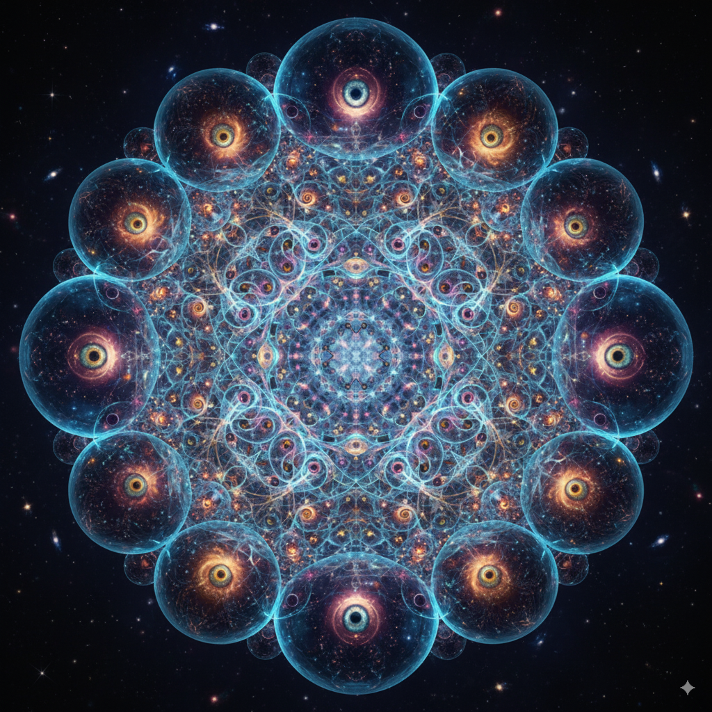 Conscious mind as glowing fractal structures within nested universes